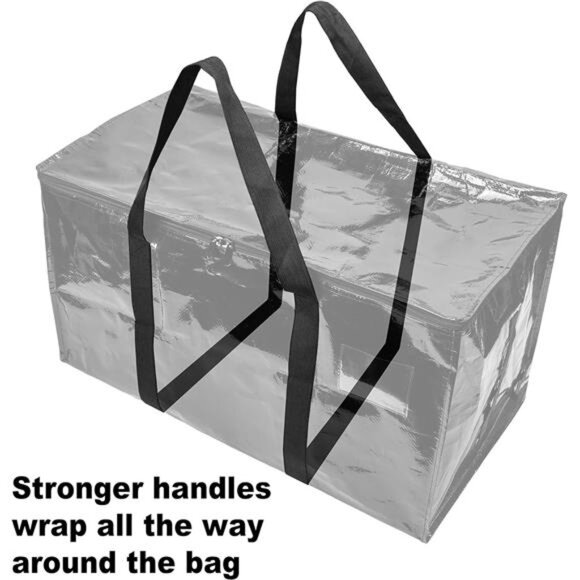 10 Black Moving Bags Extra Large Heavy Duty Storage Bags Zippered Top Handles - Picture 3 of 7